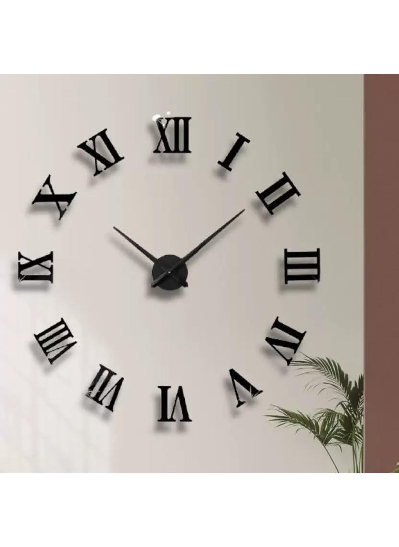 INLERA Large DIY Wall Clock Kit 3D Modern Frameless Wall Clock with Mirror Number Stickers for Home Living Room Bedroom Office DecorationBlack