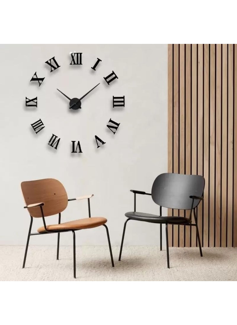 INLERA Large DIY Wall Clock Kit 3D Modern Frameless Wall Clock with Mirror Number Stickers for Home Living Room Bedroom Office DecorationBlack