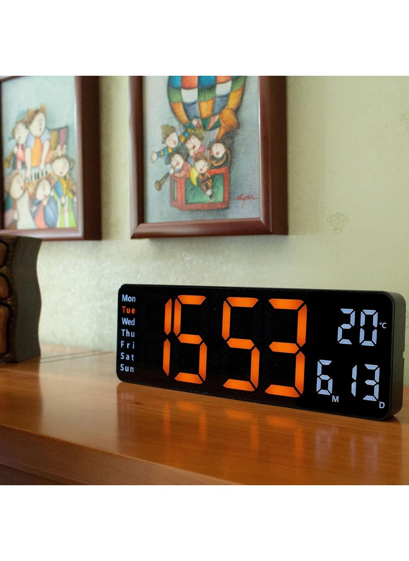 Opis Digital Wall Clock 1 XL Giant LED Digital Wall Clock with Temperature and Luminous Display in OrangeWhite