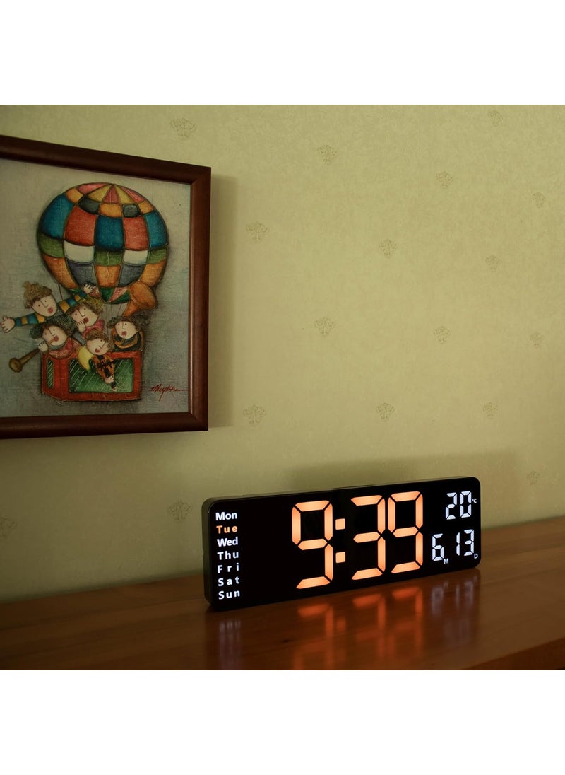 Opis Digital Wall Clock 1 XL Giant LED Digital Wall Clock with Temperature and Luminous Display in OrangeWhite