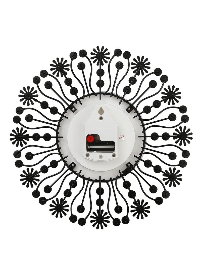 CHRONIKLE Beautiful Floral Design Round Diamond Studded Metal Analog HomeOffice Decor Wall Clock with Sweep Movement Size 37 x 5 x 37 CM Color Blue Black Weight 735 grm