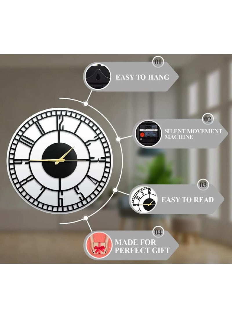 AUROMIN THE ART OF INGENUITY Designer Stylish Metal Analog Wall Clock For Living Room AntiqueBig Size Style 2 40 Cm Black