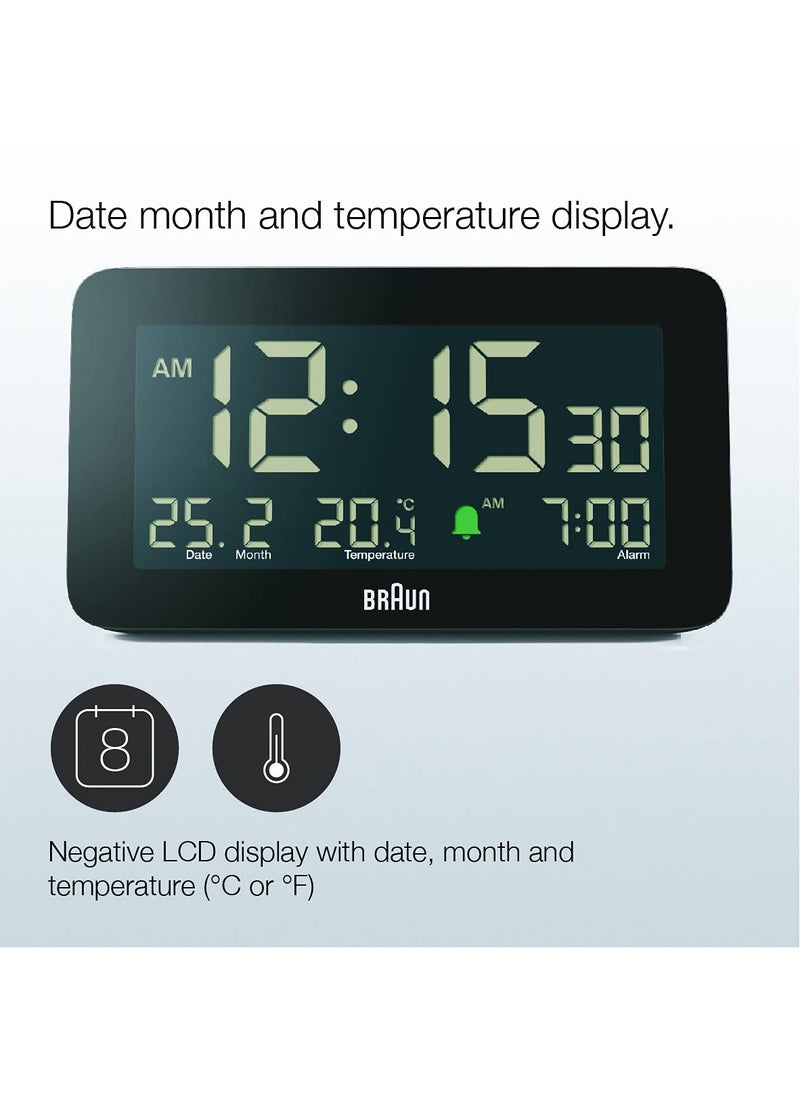 Braun Digital Alarm Clock with Date Month and Temperature Displayed Negative L