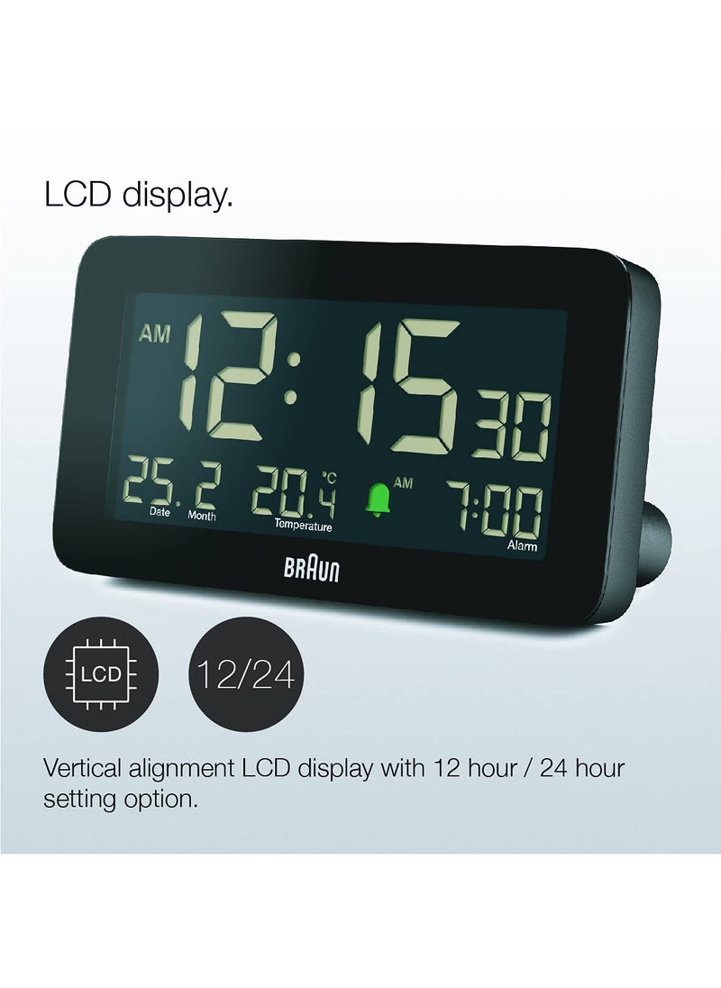 Braun Digital Alarm Clock with Date Month and Temperature Displayed Negative L