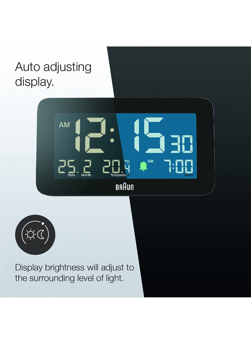 Braun Digital Alarm Clock with Date Month and Temperature Displayed Negative L