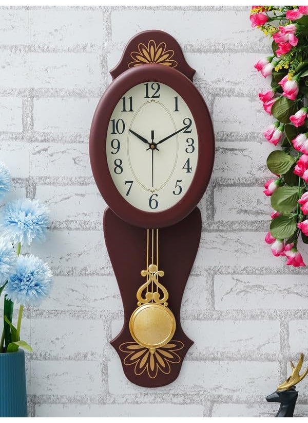 CHRONIKLE Elegant Vertical Pendulum Wooden Case Analog Wall Clock for Living Room Home Decorations Office Gifts Size 19 x 67 x 545 CM Weight 940 Gram Color Cola