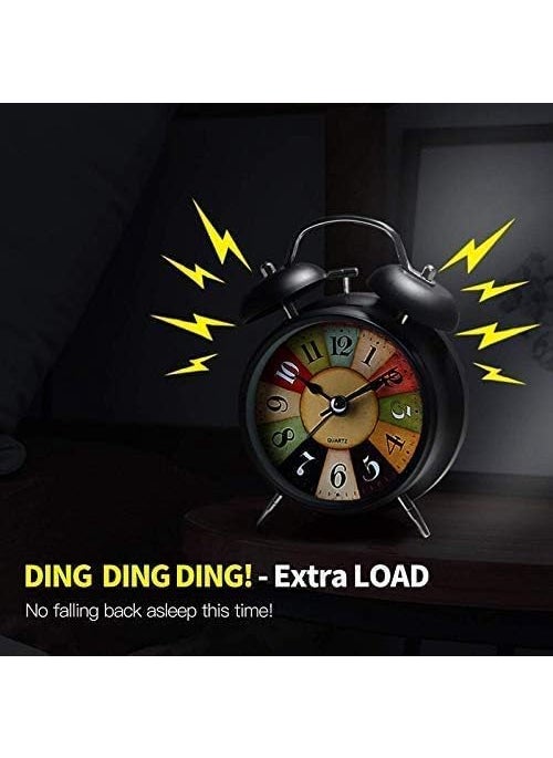 Pamidhar Twin Bell Alarm Clock Rainbow Glitter Vintage Design with Backlight Loud Table Clock for Heavy Sleepers Kids Students and Home Decor Multicolor