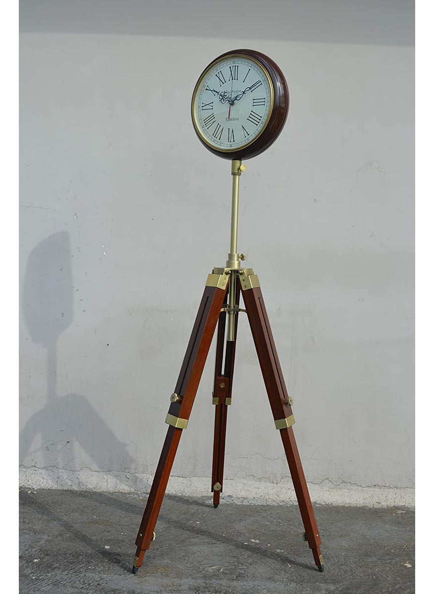 ARTIKRON Handmade Wooden Tripod Stand Clock Landon Style Roman Number Diwali Home Office Bed Room Living Room Hall Decor Gift 70 Inch White Brown