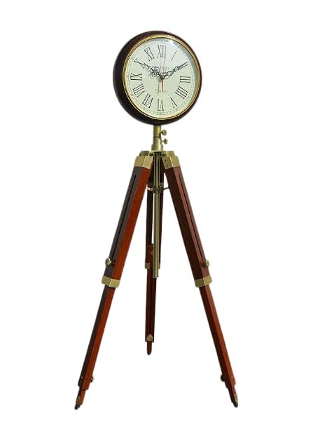 ARTIKRON Handmade Wooden Tripod Stand Clock Landon Style Roman Number Diwali Home Office Bed Room Living Room Hall Decor Gift 70 Inch White Brown