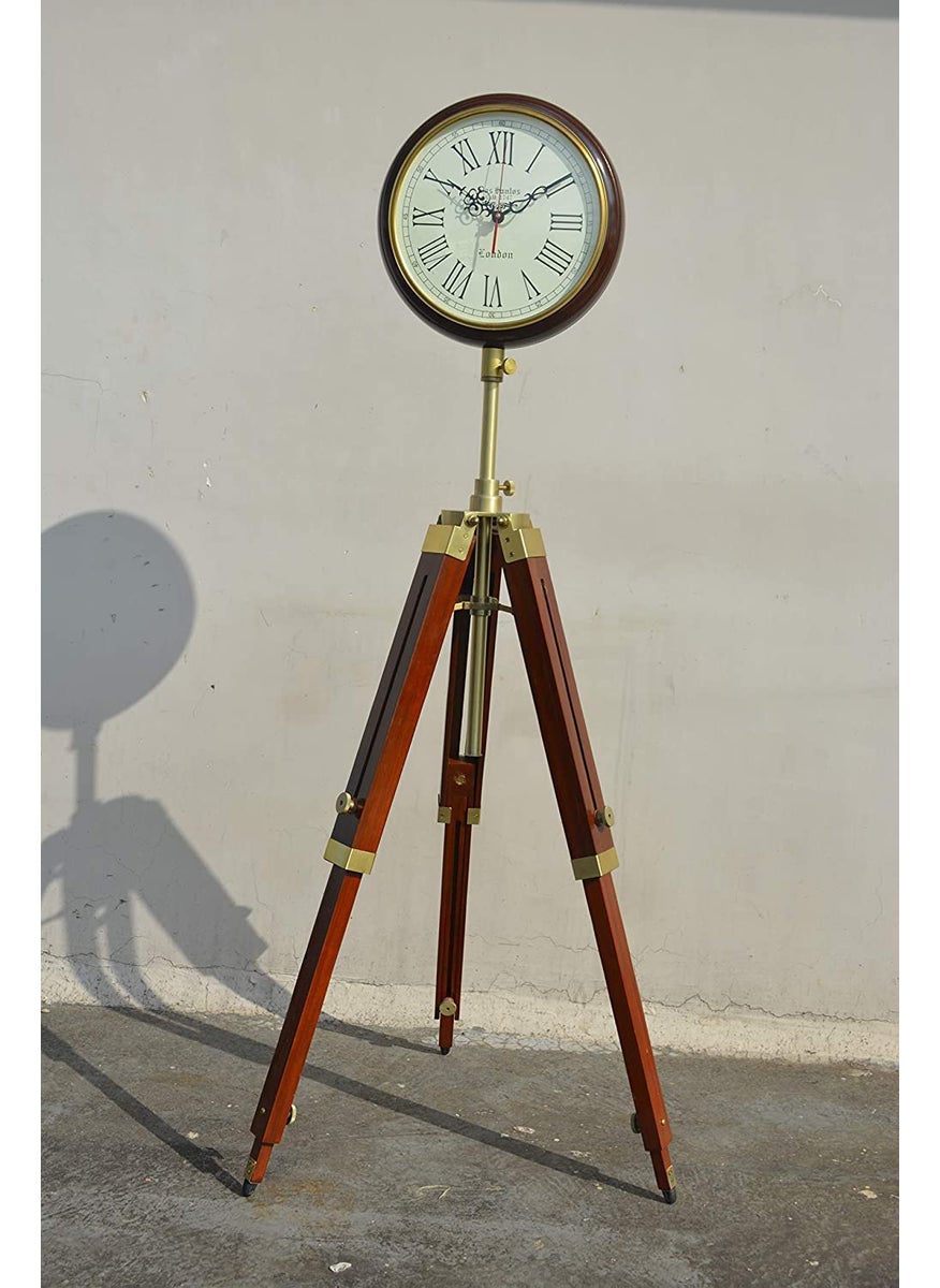 ARTIKRON Handmade Wooden Tripod Stand Clock Landon Style Roman Number Diwali Home Office Bed Room Living Room Hall Decor Gift 70 Inch White Brown