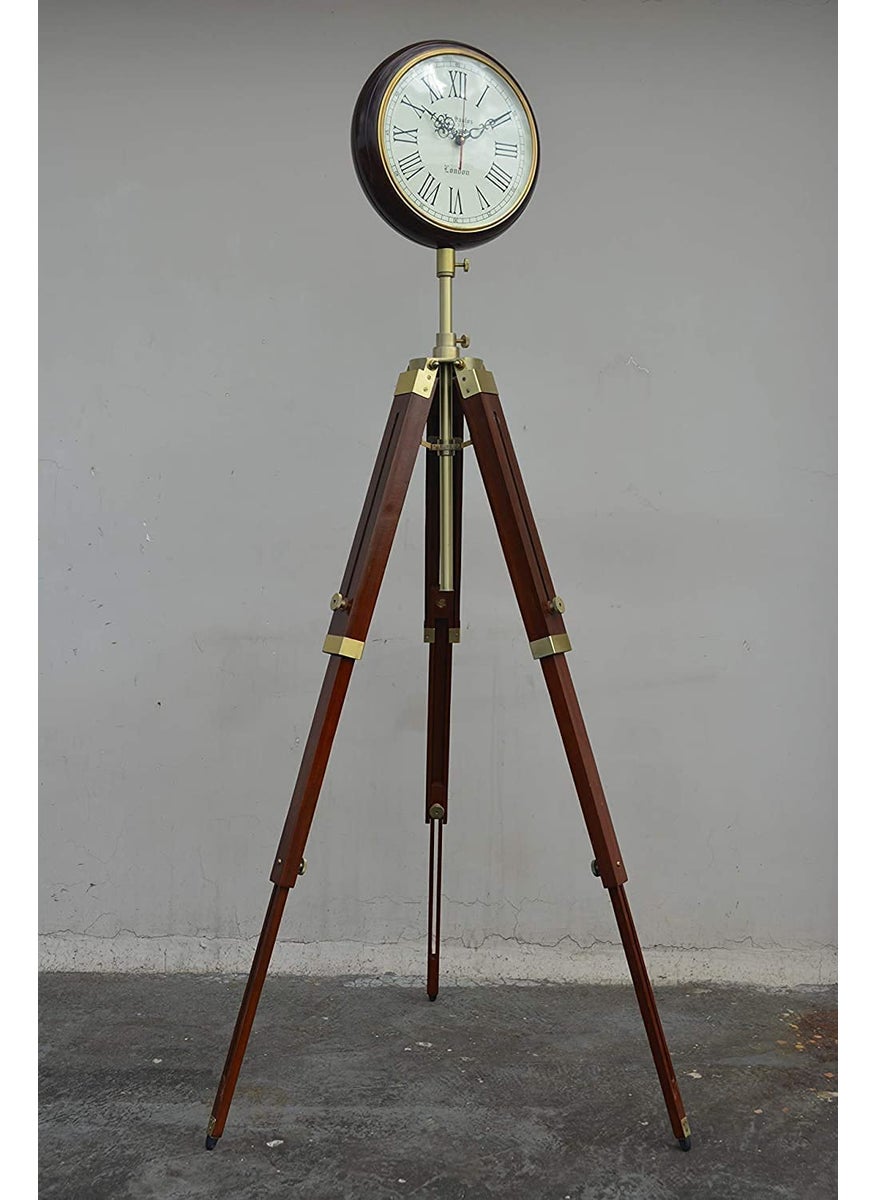 ARTIKRON Handmade Wooden Tripod Stand Clock Landon Style Roman Number Diwali Home Office Bed Room Living Room Hall Decor Gift 70 Inch White Brown