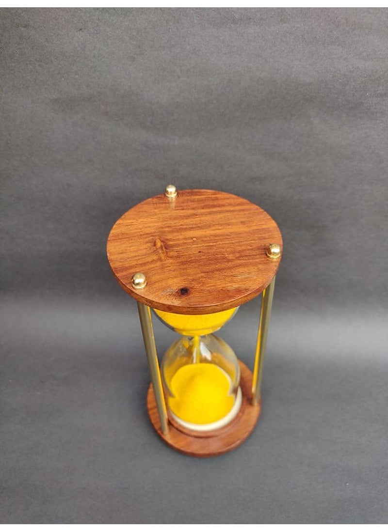Royal Nautical Wooden Brass Sand Timer Hour Glass Sandglass Sand Clock 3 Minute Height 4 inches Antique Hour Glass Sandglass with Yellow Sand for Home and OfficeDcor