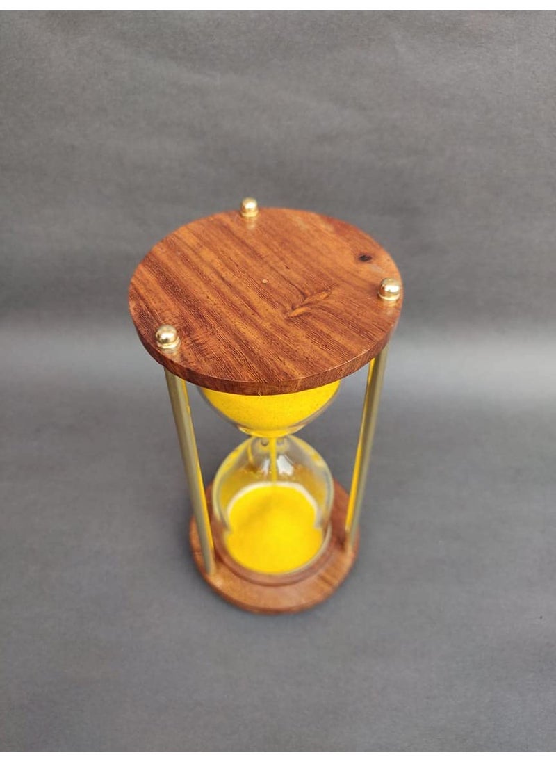 Royal Nautical Wooden Brass Sand Timer Hour Glass Sandglass Sand Clock 3 Minute Height 4 inches Antique Hour Glass Sandglass with Yellow Sand for Home and OfficeDcor