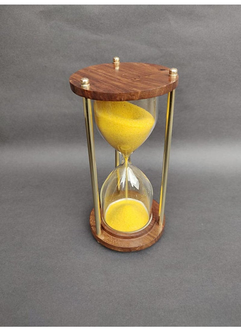 Royal Nautical Wooden Brass Sand Timer Hour Glass Sandglass Sand Clock 3 Minute Height 4 inches Antique Hour Glass Sandglass with Yellow Sand for Home and OfficeDcor