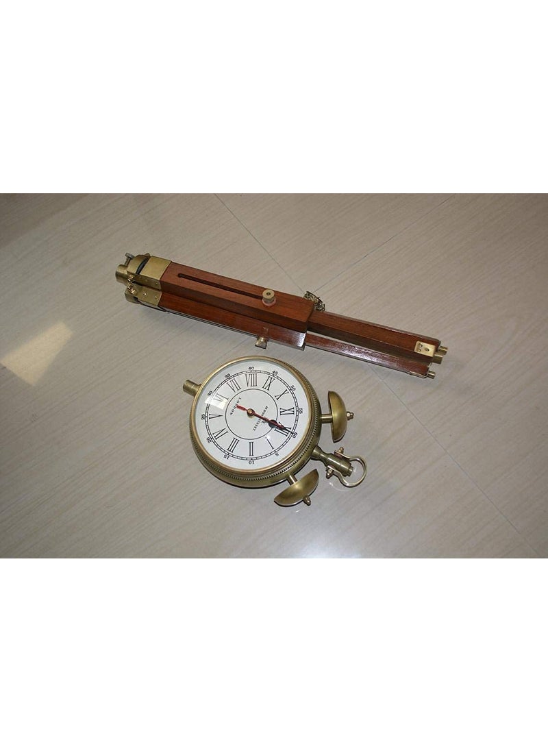 ARTIKRON Handmade Brass Wooden Tripod Stand Clock with 2 Two Bell Clock Landon Style Roman Number Diwali Home Office Bed Room Living Room Hall Decor 47 Inch White Brown