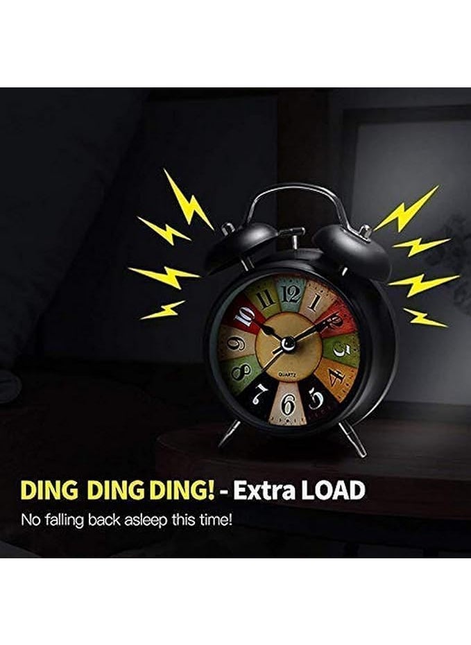 black sparrow Metal Vintage Twin Bell Analog Display Table Alarm Clock with Night Led Light Heavy Slippers Extra Loud Alarm Clock Ideal for Student and Kids Bedroom