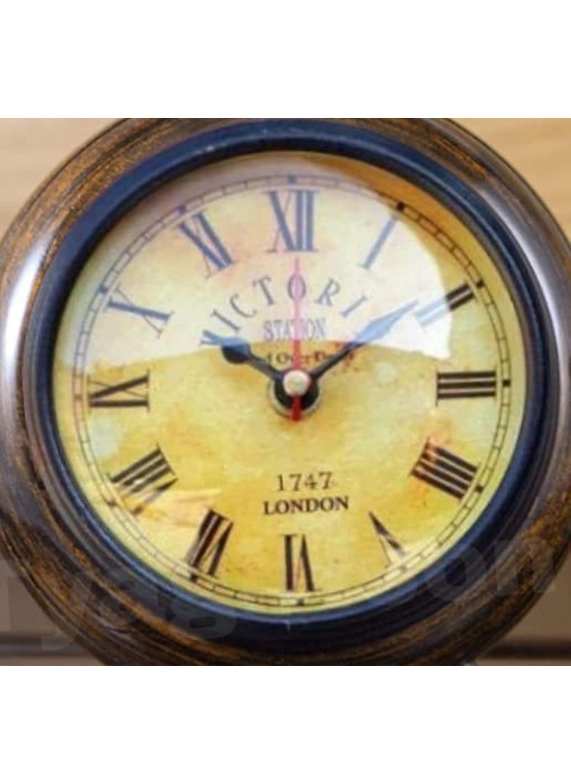 ALI NAUTICAL Handmade Antique Wooden Table Top Clock Desk Clock Antique Stayle Roman Number Home Office Study Living Room Decoration Gift Item Victorian Stayle