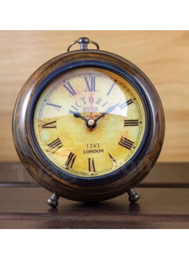 ALI NAUTICAL Handmade Antique Wooden Table Top Clock Desk Clock Antique Stayle Roman Number Home Office Study Living Room Decoration Gift Item Victorian Stayle