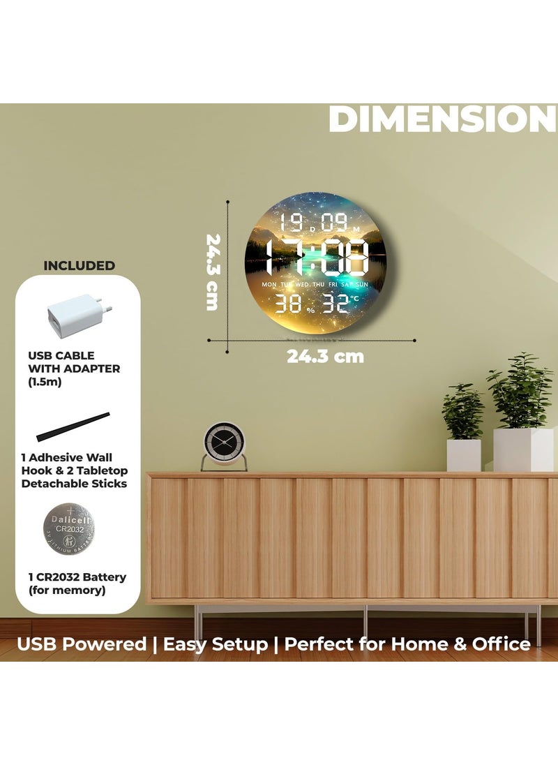 Umi Acrylic Digital Wall Clock for Bedroom Living Room Stylish LED USB Tabletop 3D Picture Clocks with Time Day Date Month Temperature Display for Home Office 243x243cm River