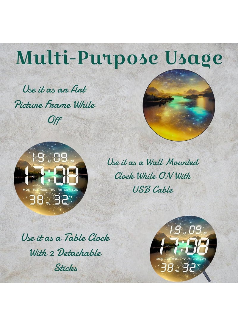 Umi Acrylic Digital Wall Clock for Bedroom Living Room Stylish LED USB Tabletop 3D Picture Clocks with Time Day Date Month Temperature Display for Home Office 243x243cm River