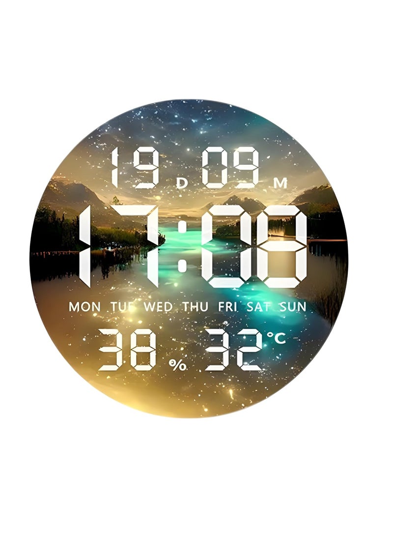 Umi Acrylic Digital Wall Clock for Bedroom Living Room Stylish LED USB Tabletop 3D Picture Clocks with Time Day Date Month Temperature Display for Home Office 243x243cm River