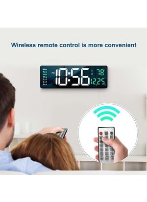 MBUYS MALL Digital Wall Clocks Wall Clock with Day and Date Modern Wall Clocks for Living Room Silent Wall Clocks for Bedrooms with Remote Control WhiteGreen