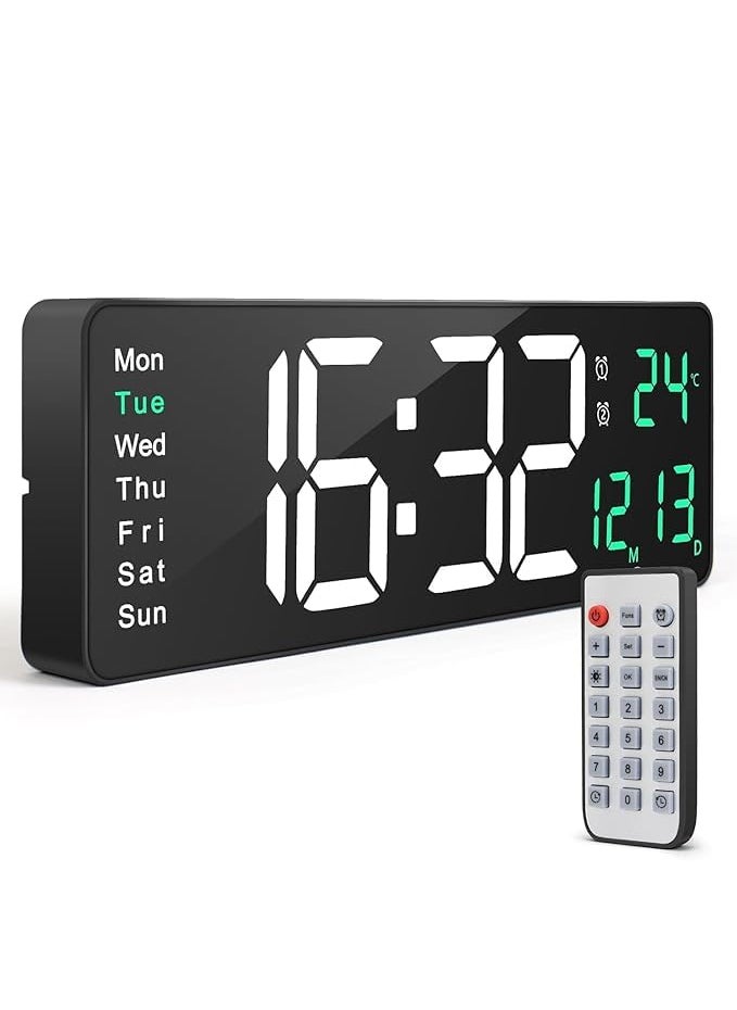 MBUYS MALL Digital Wall Clocks Wall Clock with Day and Date Modern Wall Clocks for Living Room Silent Wall Clocks for Bedrooms with Remote Control WhiteGreen