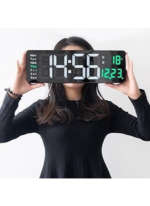 MBUYS MALL Digital Wall Clocks Wall Clock with Day and Date Modern Wall Clocks for Living Room Silent Wall Clocks for Bedrooms with Remote Control WhiteGreen