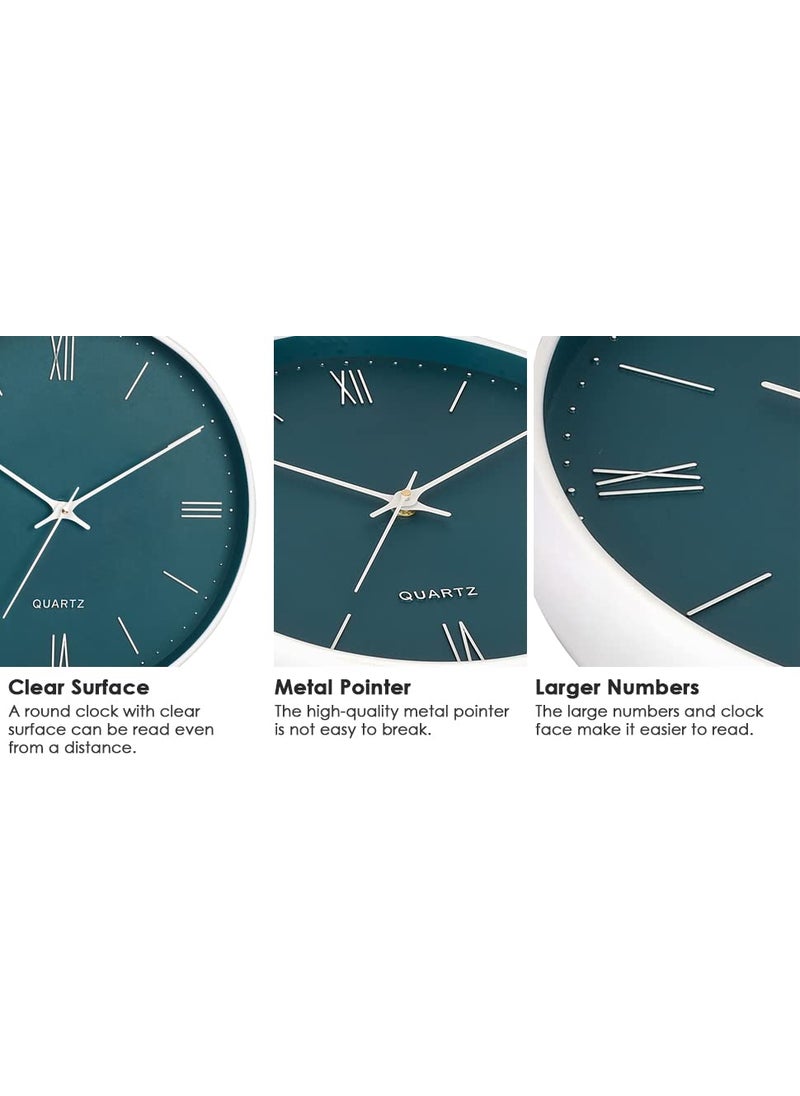 Umi 12 Inches Non Ticking Silent Quartz Round Designer Plastic Bold Number Wall Clock for Home Kitchen Bedroom Hall Living Room Office Roman Number_Green