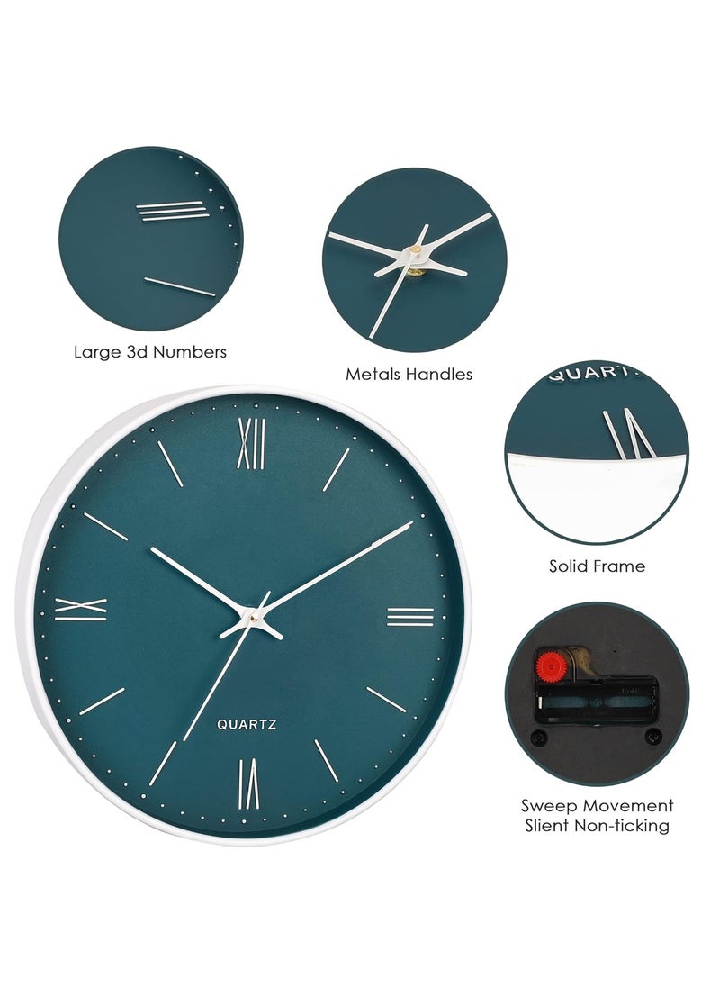Umi 12 Inches Non Ticking Silent Quartz Round Designer Plastic Bold Number Wall Clock for Home Kitchen Bedroom Hall Living Room Office Roman Number_Green