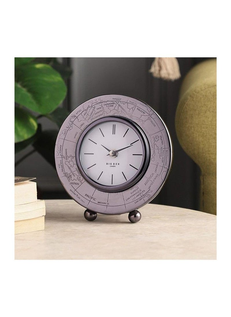 Decor de Maison Handcrafted World DeskTable Clock for Living RoomBedroomStudy TableCentre TableOffice DeskBooksehelf Best for Gifting Silver 7 inch