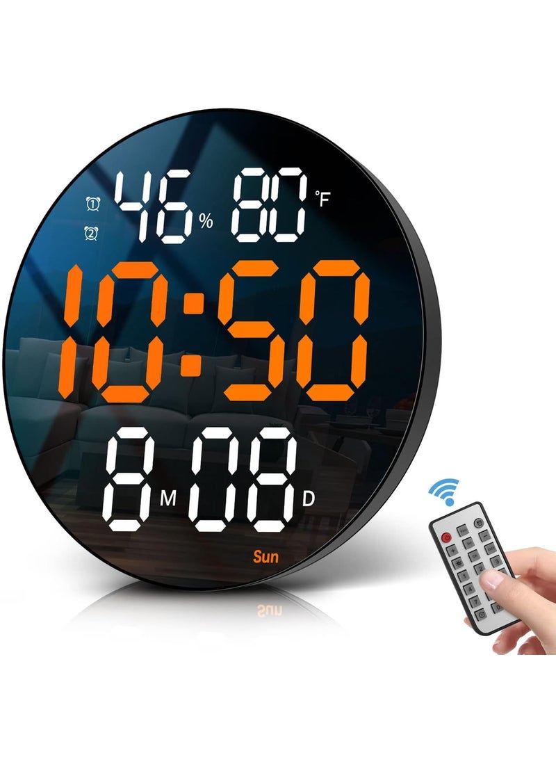 SEVENSPACE Plastic Digital Wall Clock with Remote Control Alarm for Home Dcor Office 1224 Hours Temperature Humidity Date Week Silent Electronic Digital Wall Clock