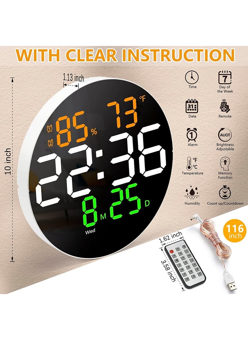 SEVENSPACE Plastic Digital Wall Clock with Remote Control Alarm for Home Dcor Office 1224 Hours Temperature Humidity Date Week Silent Electronic Digital Wall Clock