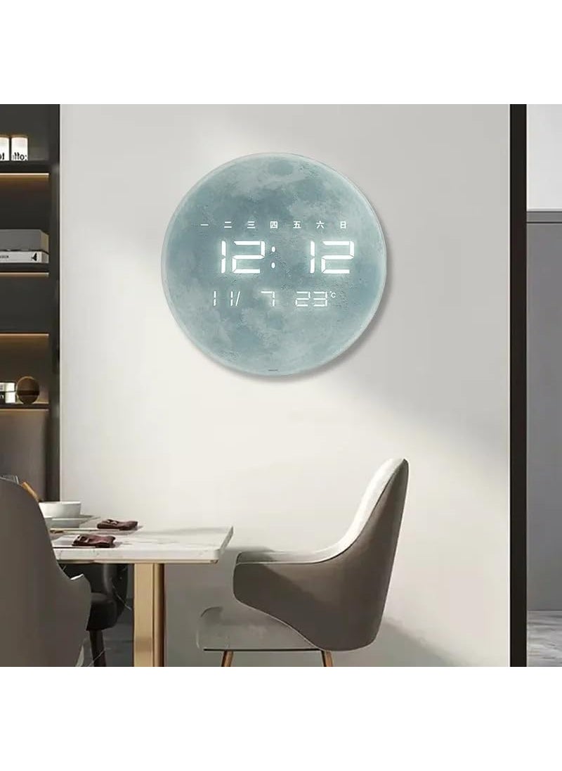 CHIRANSI Smart Silent LED Wall ClockLarge Display Modern Non Ticking Clock with Temperature TimeDigital Wall ClockClocks for Living Room Bedroom Office Kitchen Decor Moon