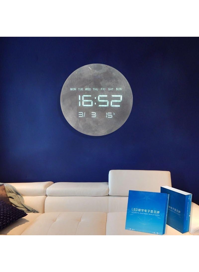 CHIRANSI Smart Silent LED Wall ClockLarge Display Modern Non Ticking Clock with Temperature TimeDigital Wall ClockClocks for Living Room Bedroom Office Kitchen Decor Moon