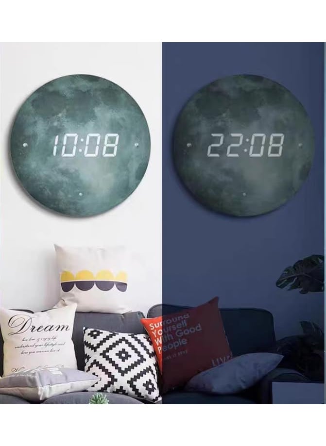 CHIRANSI Smart Silent LED Wall ClockLarge Display Modern Non Ticking Clock with Temperature TimeDigital Wall ClockClocks for Living Room Bedroom Office Kitchen Decor Moon