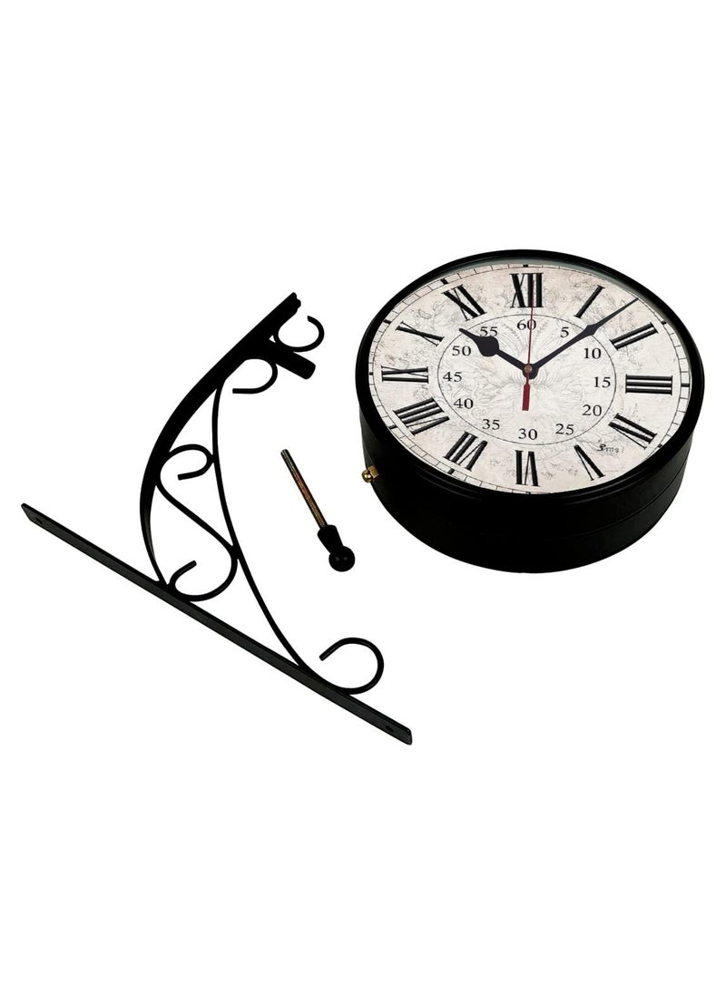 Saree House Vintage Abstract Theme Double Side Iron Railway Analog Clock Style7 10 X 10 Inch Black