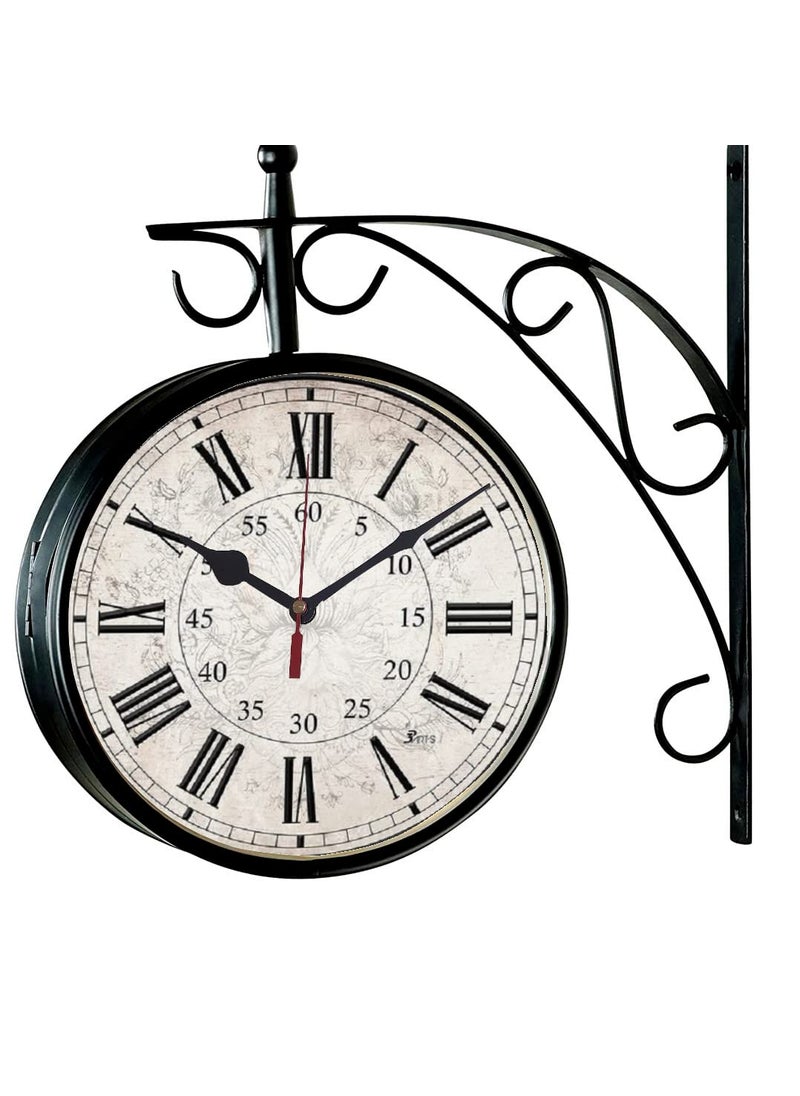 Saree House Vintage Abstract Theme Double Side Iron Railway Analog Clock Style7 10 X 10 Inch Black