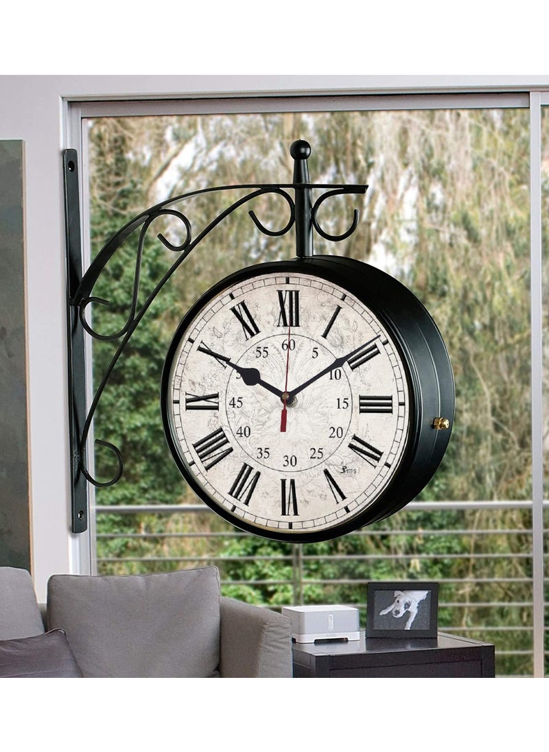 Saree House Vintage Abstract Theme Double Side Iron Railway Analog Clock Style7 10 X 10 Inch Black