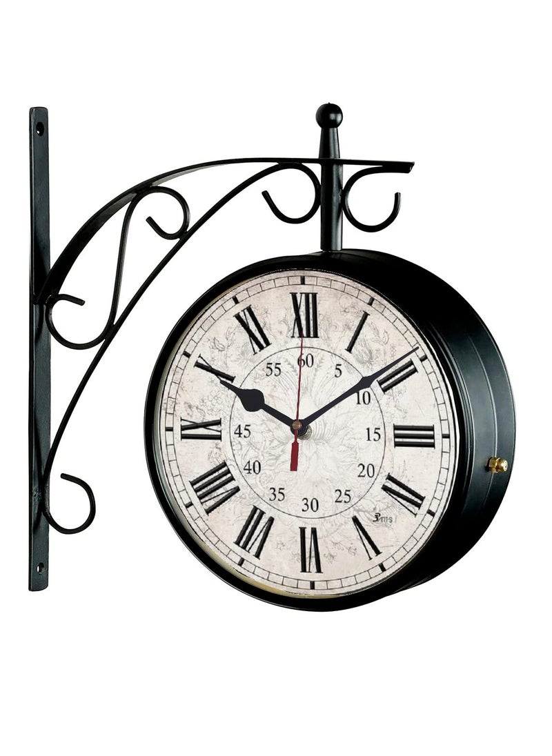 Saree House Vintage Abstract Theme Double Side Iron Railway Analog Clock Style7 10 X 10 Inch Black