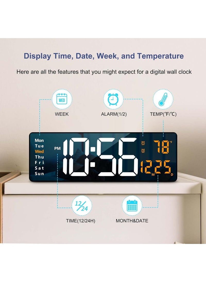 SEVENSPACE Digital Alarm Clock Wall Clock Table Clock Large Display 162 Inch LED Clock with Remote ControlAutomatic Brightness Dimmer Big Clock with Date Week Temperature