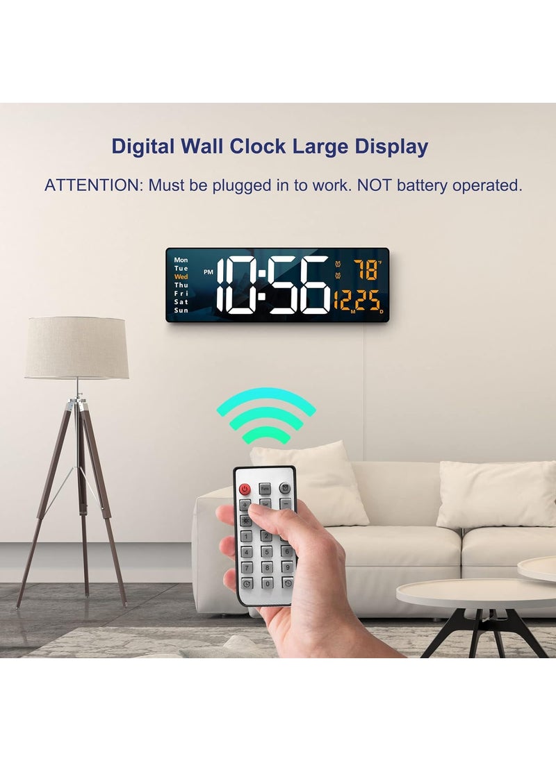 SEVENSPACE Digital Alarm Clock Wall Clock Table Clock Large Display 162 Inch LED Clock with Remote ControlAutomatic Brightness Dimmer Big Clock with Date Week Temperature
