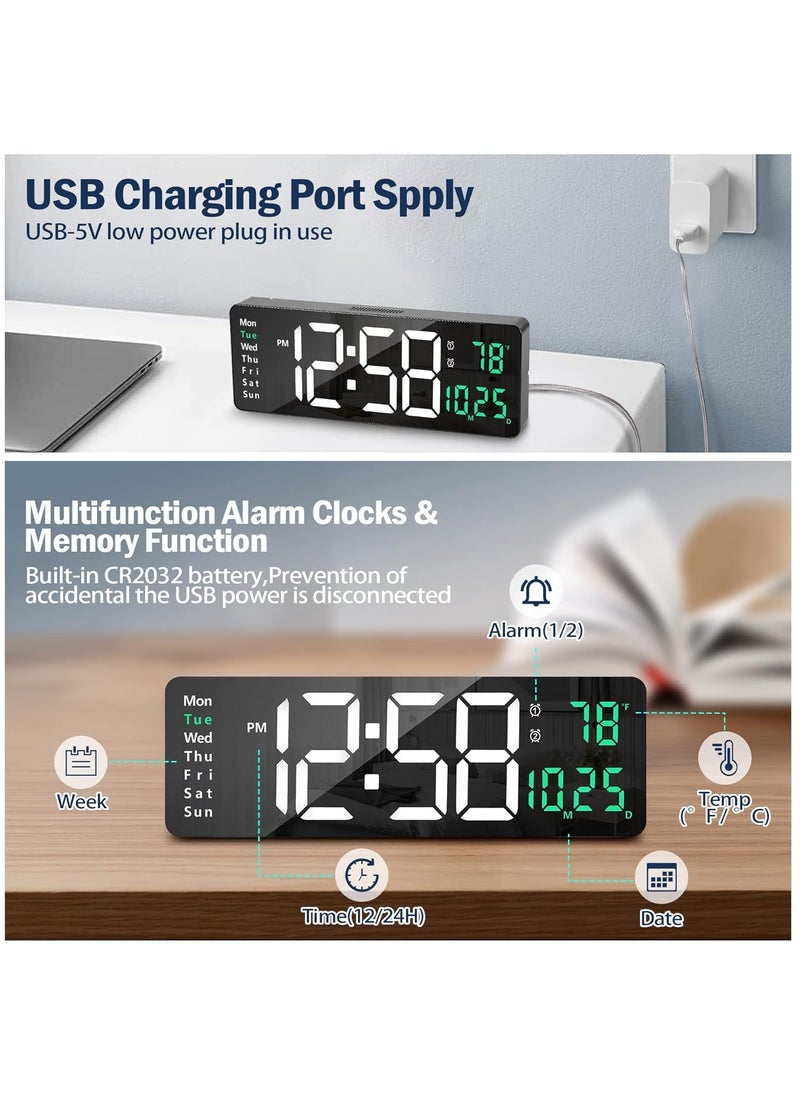 SEVENSPACE Digital Alarm Clock Wall Clock Table Clock Large Display 162 Inch LED Clock with Remote ControlAutomatic Brightness Dimmer Big Clock with Date Week Temperature
