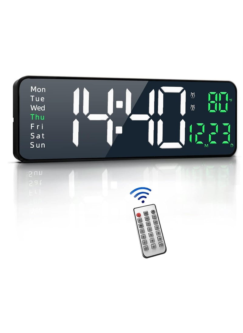 SEVENSPACE Digital Alarm Clock Wall Clock Table Clock Large Display 162 Inch LED Clock with Remote ControlAutomatic Brightness Dimmer Big Clock with Date Week Temperature