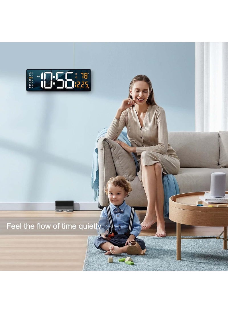 SEVENSPACE Digital Alarm Clock Wall Clock Table Clock Large Display 162 Inch LED Clock with Remote ControlAutomatic Brightness Dimmer Big Clock with Date Week Temperature