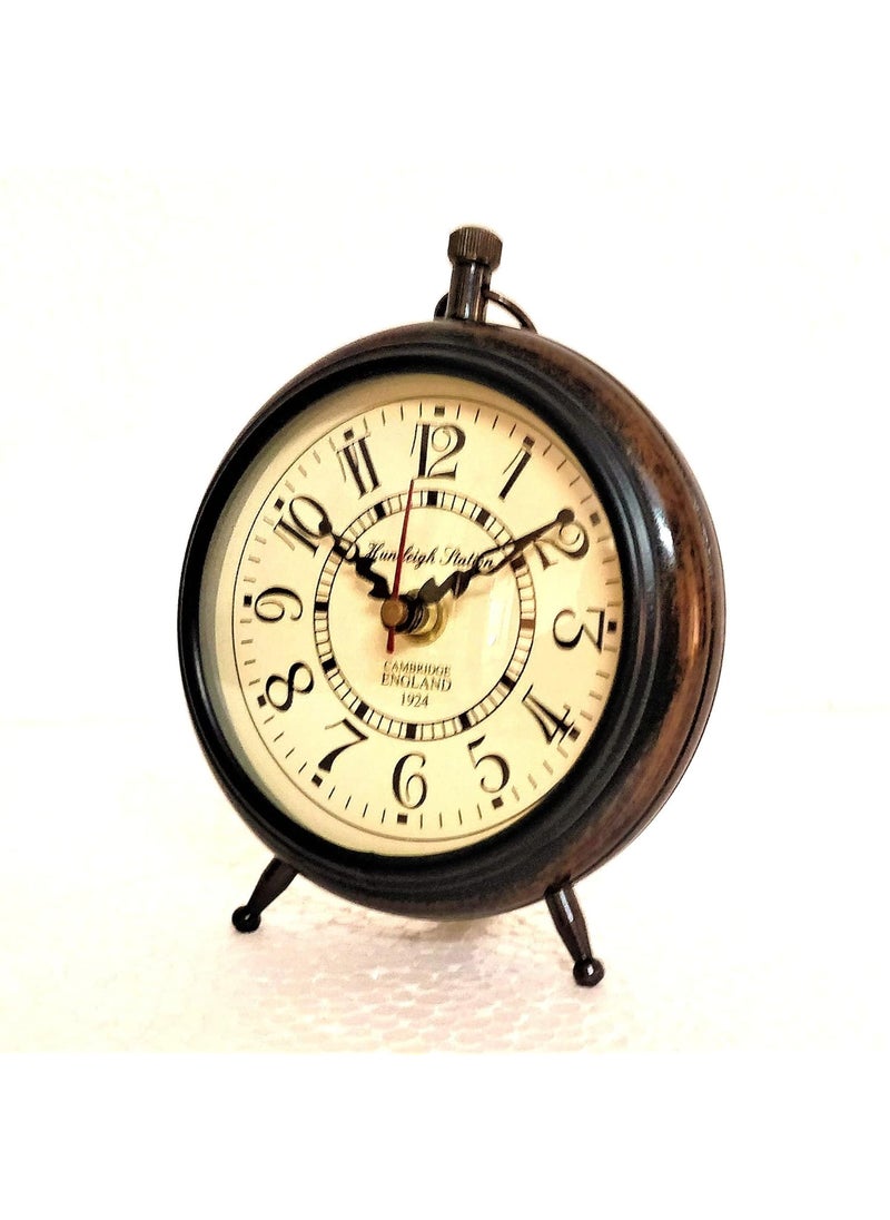Castle Instruments 5 Inches Antique Look Wood Round TableDesk Clock Multicolour