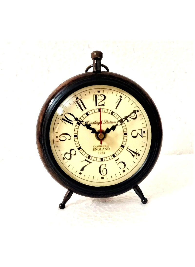 Castle Instruments 5 Inches Antique Look Wood Round TableDesk Clock Multicolour