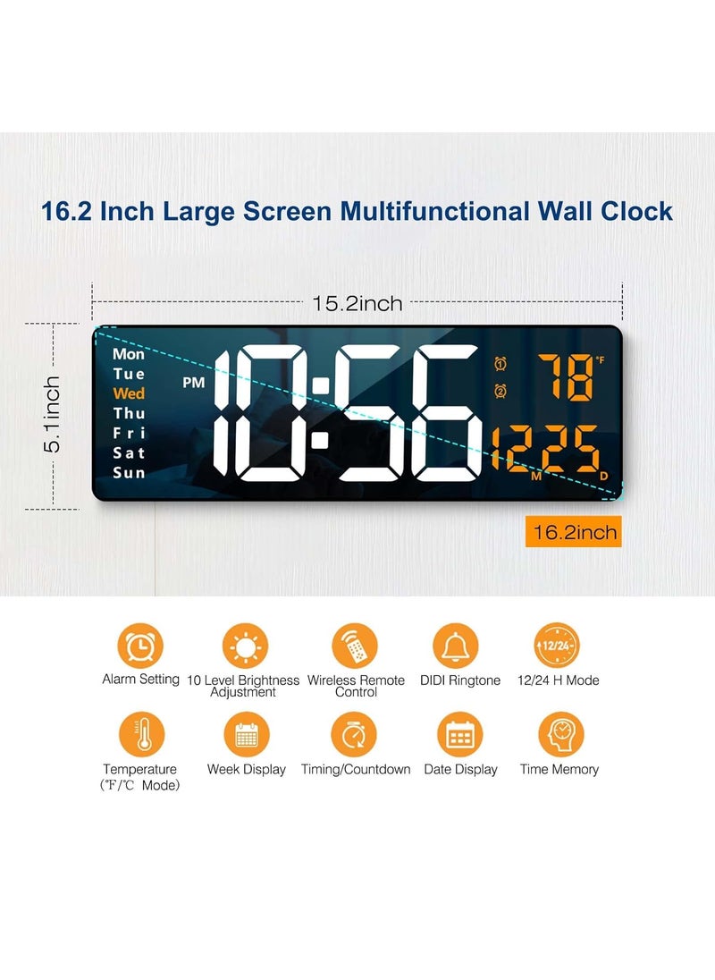 SEVENSPACE Digital Alarm Clock Wall Table Clock Large Display162 Inch Large LED Digital Clock with Remote ControlAutomatic Brightness Dimmer Big Clock with Date Week Temperature