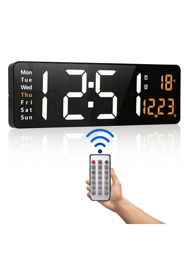 SEVENSPACE Digital Alarm Clock Wall Table Clock Large Display162 Inch Large LED Digital Clock with Remote ControlAutomatic Brightness Dimmer Big Clock with Date Week Temperature