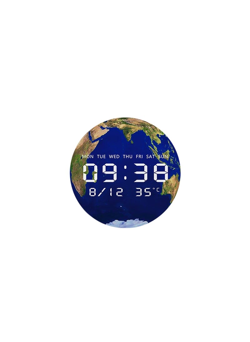 GITGRNTH Digital Wall Clock for Home Stylish Large Display Modern Non Ticking Clock with Temperature Day Date Time USB Powered Modern Clock for Bedroom Living Room Office Earth